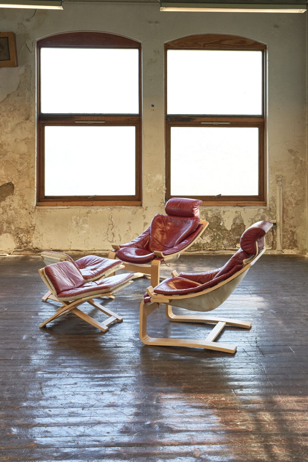 A pair of Swedish Kroken Leather Lounge Chairs and Stools - Image 2