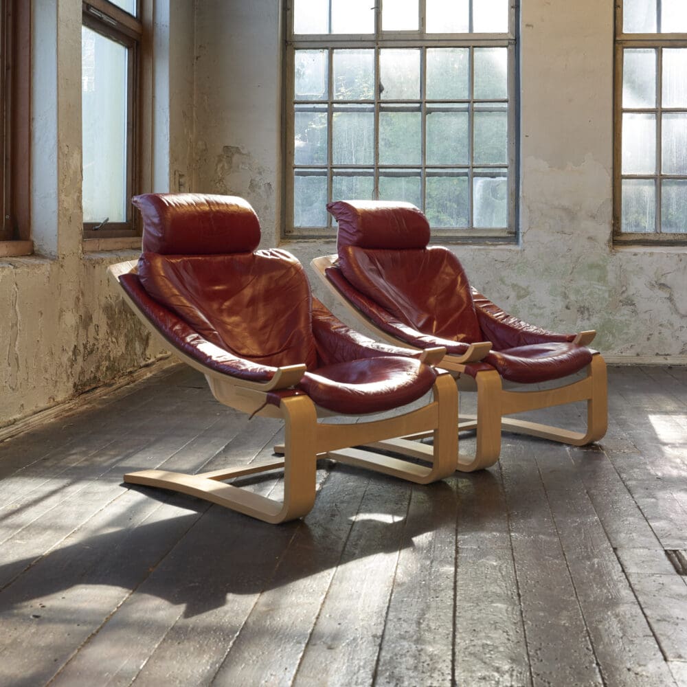 A pair of Swedish Kroken Leather Lounge Chairs and Stools - Image 11