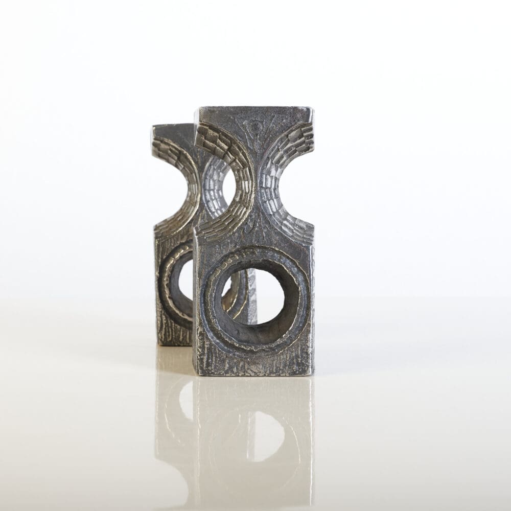 Pair of Olav Joa Brutalist Cast Steel candlesticks - Image 4