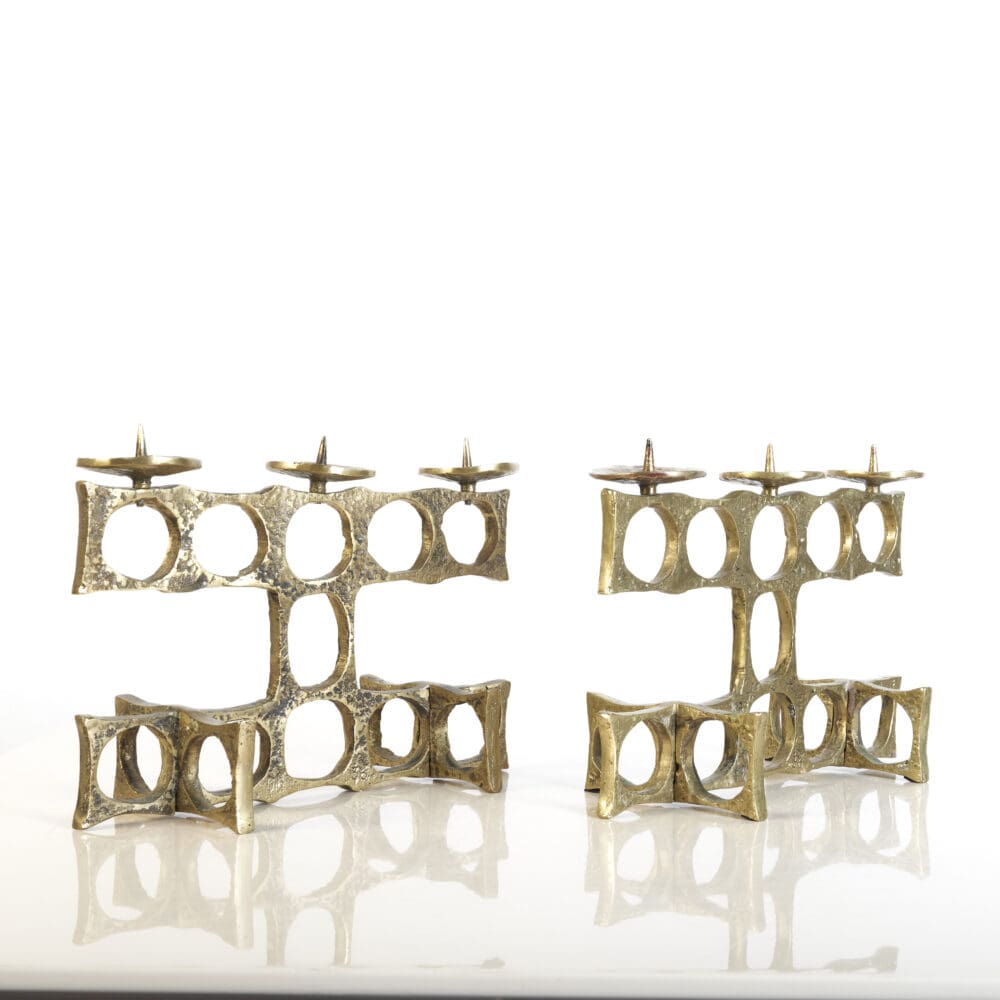 Pair of Brutalist Bronze Candelabras by Heinz Goll - Image 2