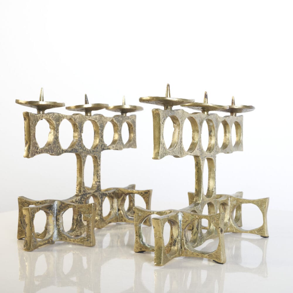 Pair of Brutalist Bronze Candelabras by Heinz Goll - Image 5