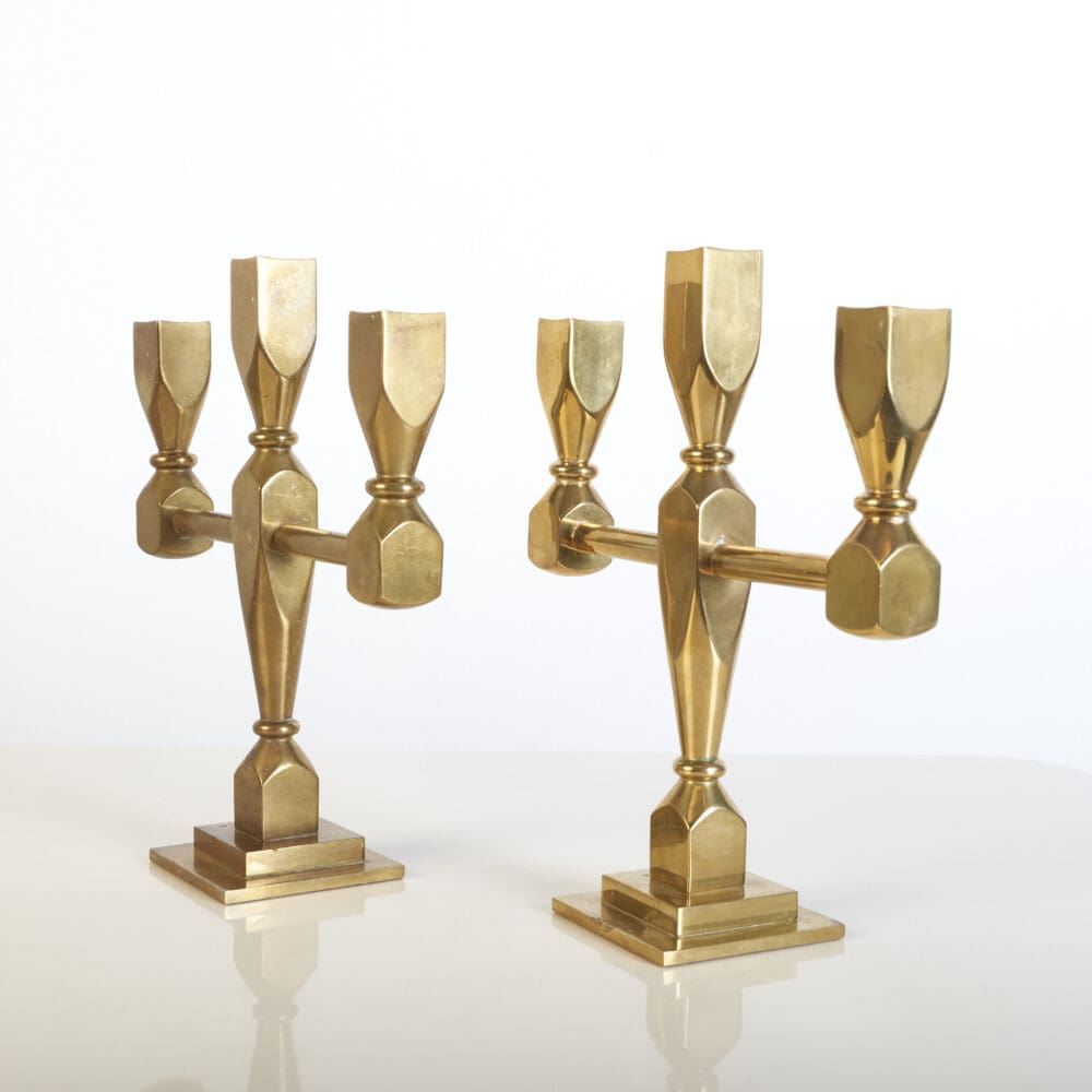 Pair of Lars Bergsten  brass Candelabras, Gusum - Image 3