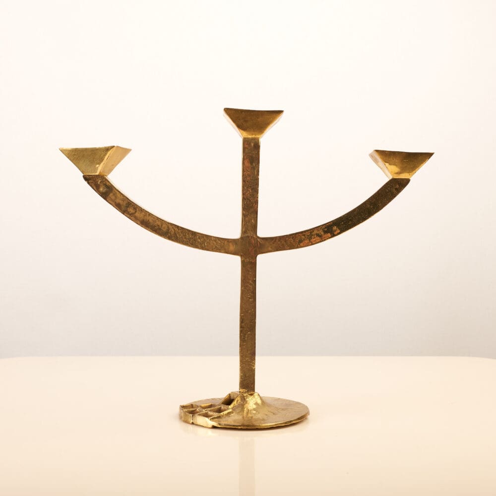 Brass brutalist candle holder and bowl - Image 9
