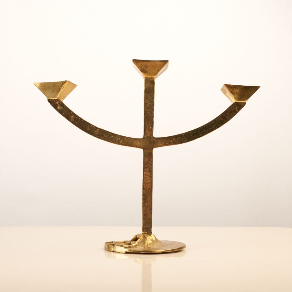 Brass brutalist candle holder and bowl - Image 6