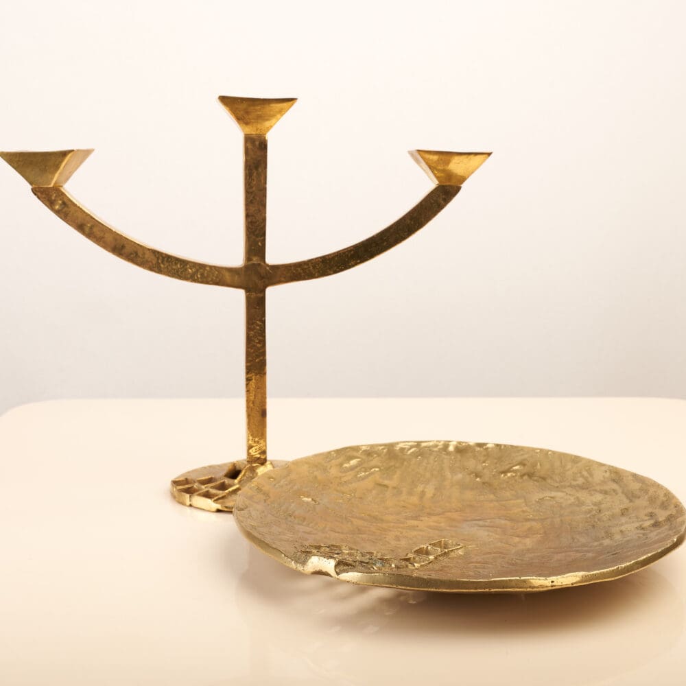 Brass brutalist candle holder and bowl