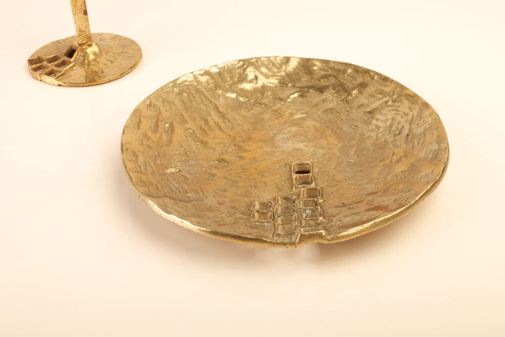 Brass brutalist candle holder and bowl - Image 4