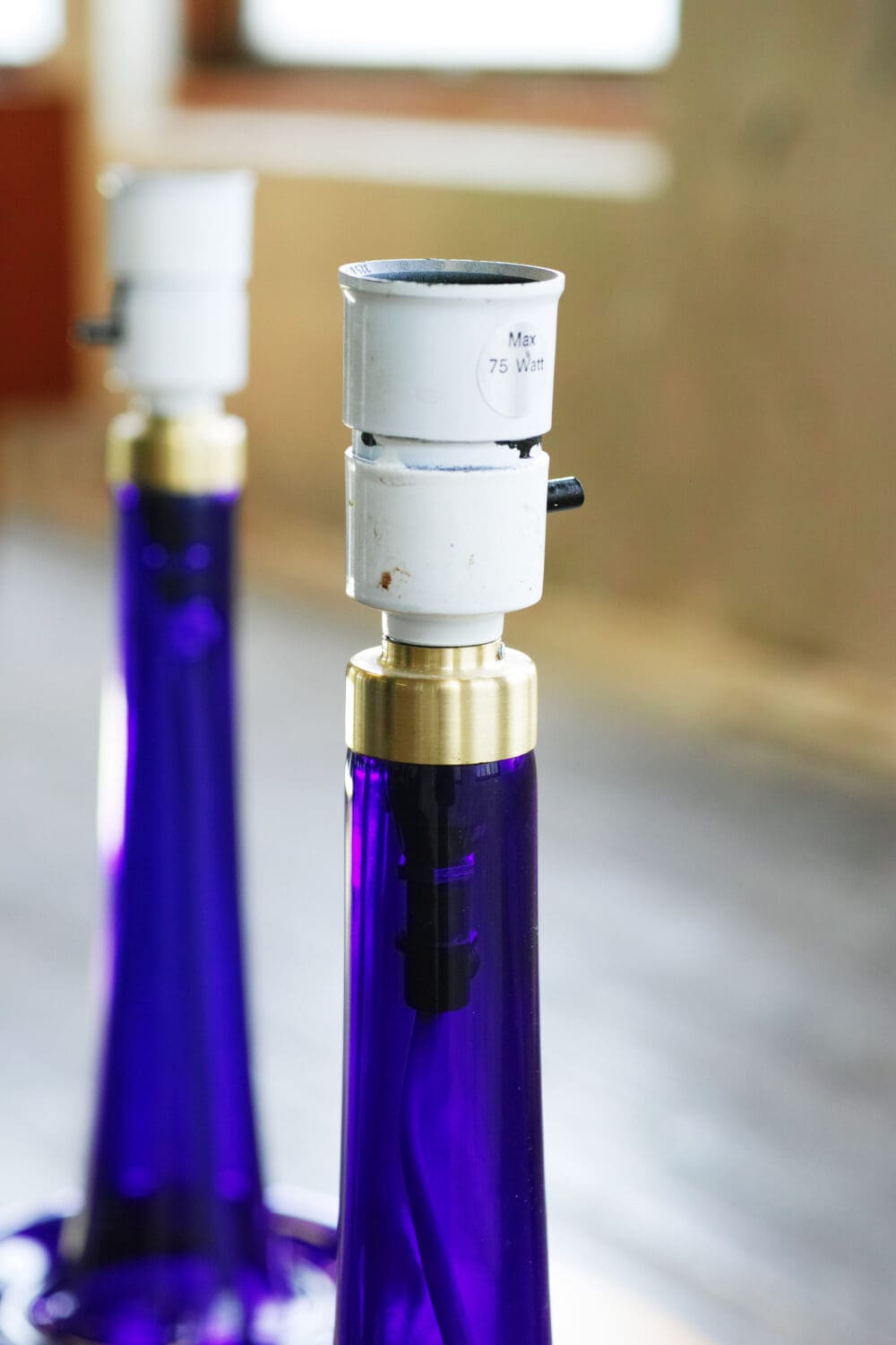 Pair of cobalt blue Holmegaard glass lamps