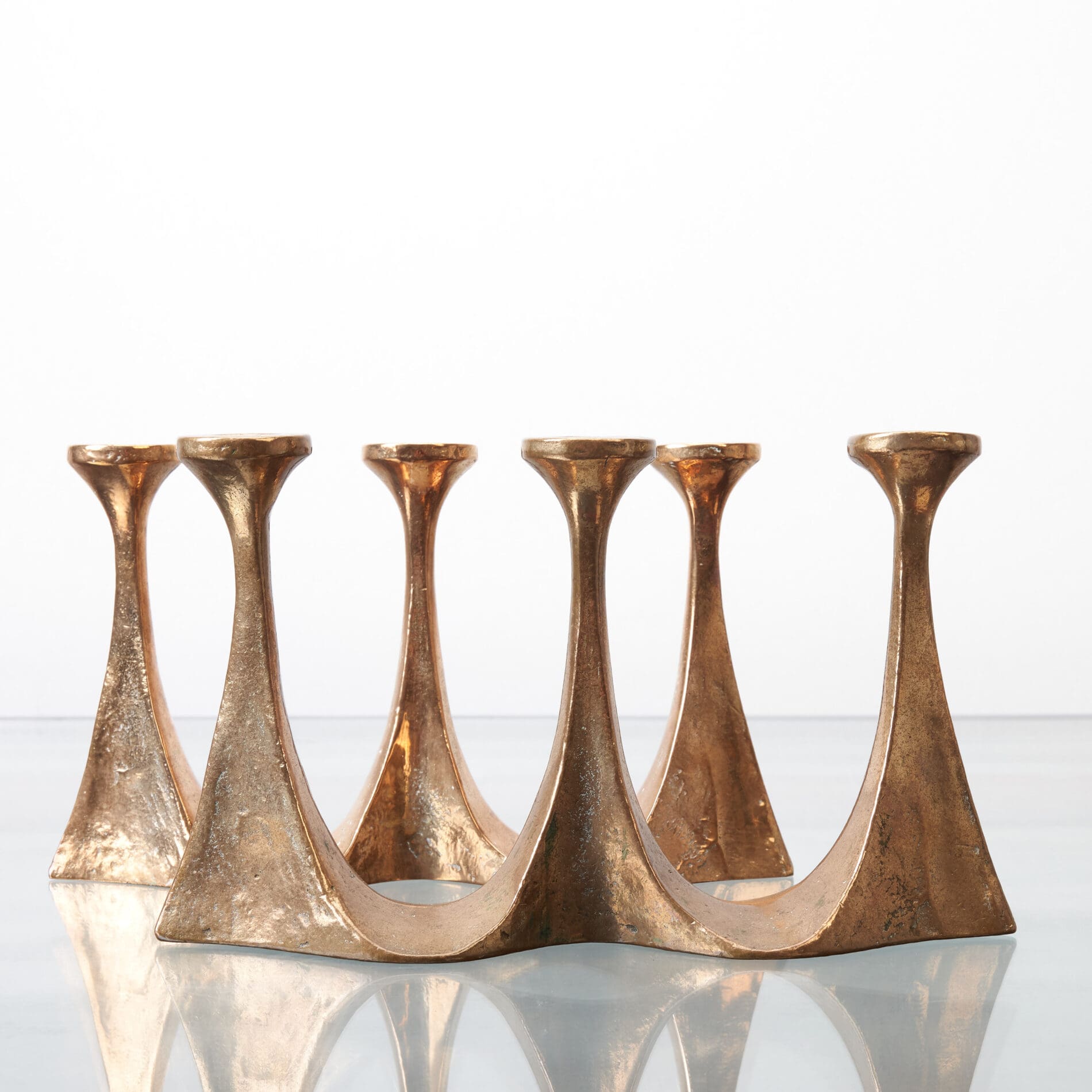 Pair of Brutalist bronze Candlesticks by Michael Harjes - Image 2