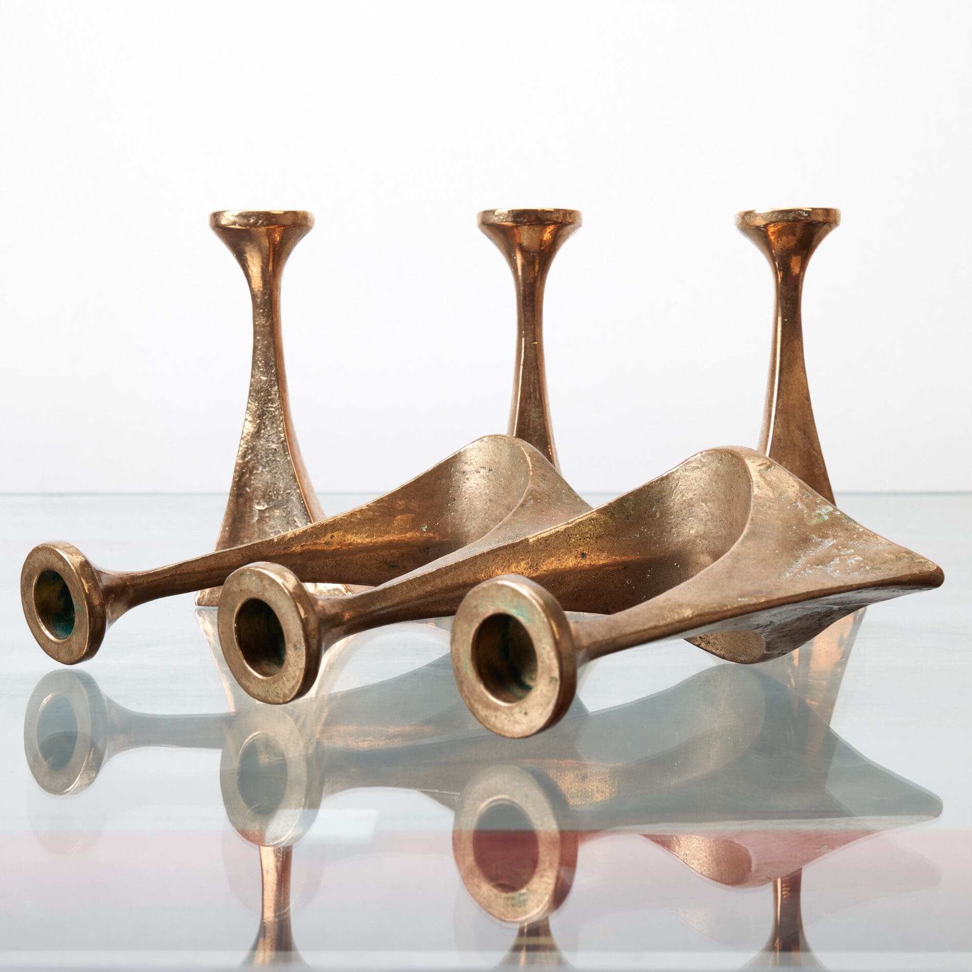 Pair of Brutalist bronze Candlesticks by Michael Harjes - Image 4