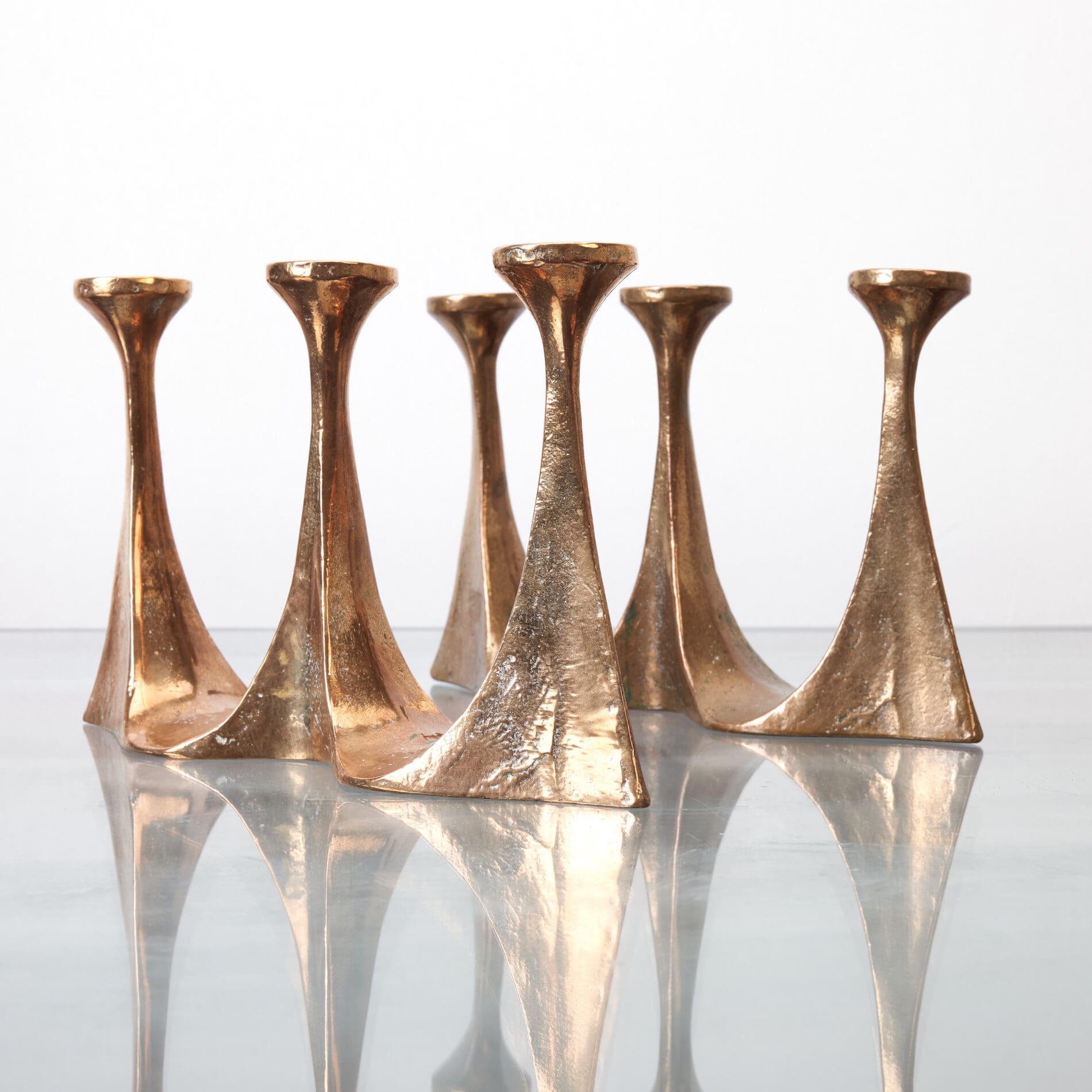 Pair of Brutalist bronze Candlesticks by Michael Harjes - Image 5