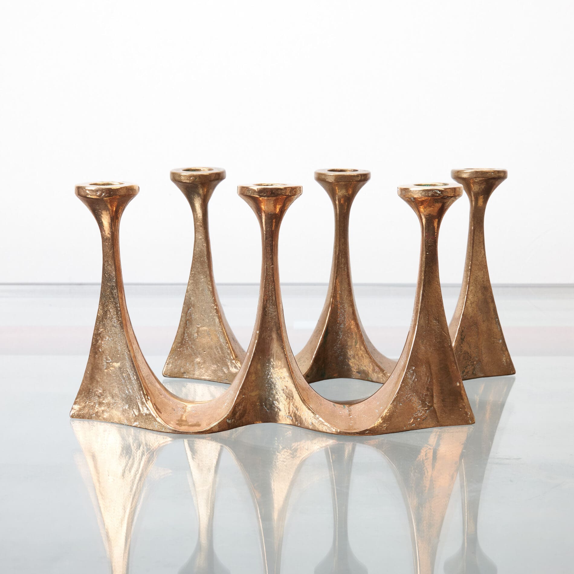 Pair of Brutalist bronze Candlesticks by Michael Harjes - Image 6
