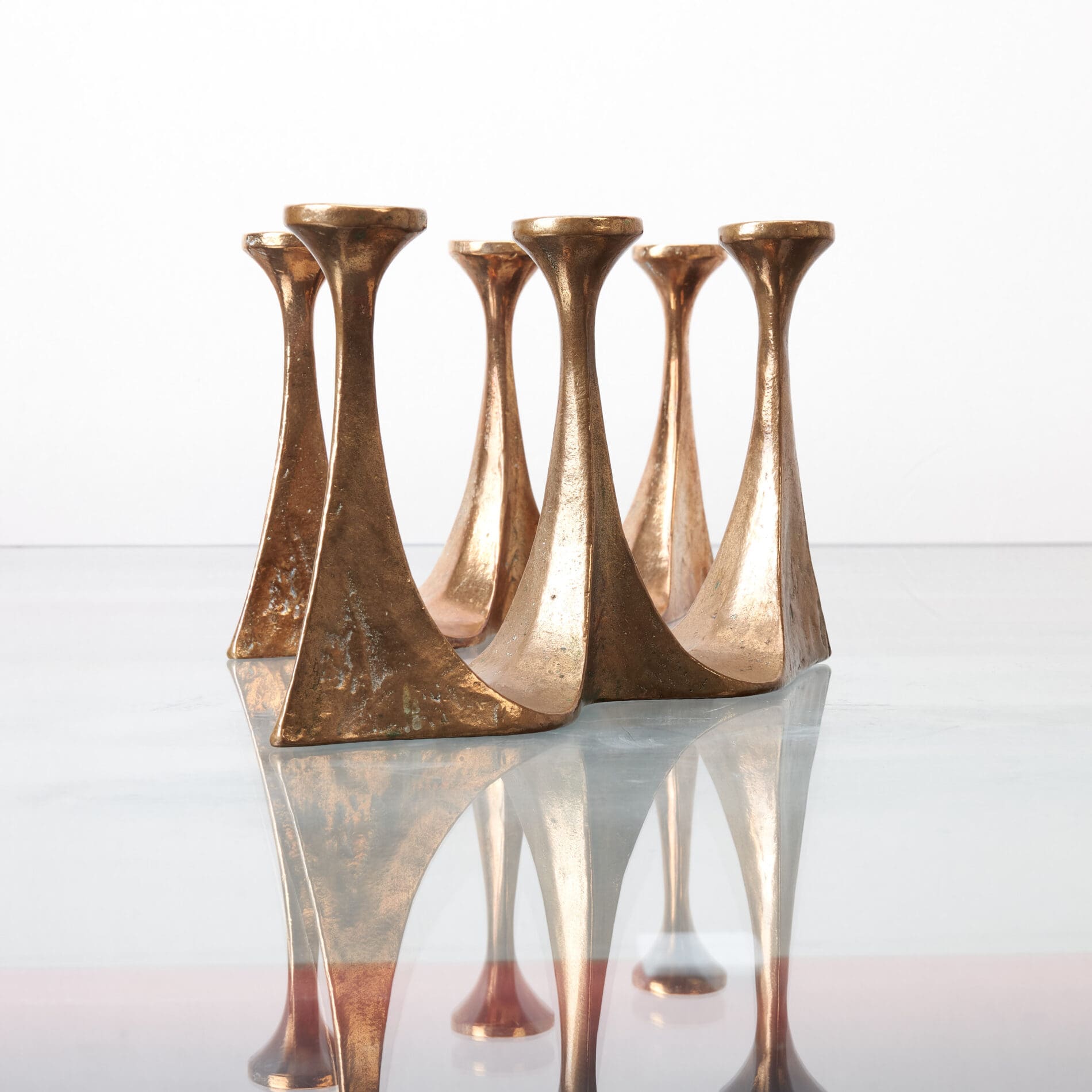 Pair of Brutalist bronze Candlesticks by Michael Harjes - Image 7