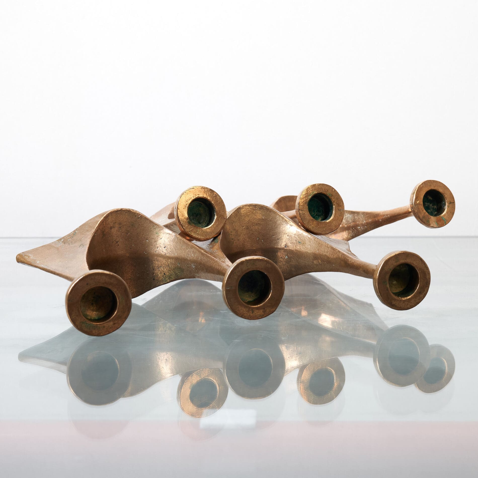 Pair of Brutalist bronze Candlesticks by Michael Harjes - Image 8