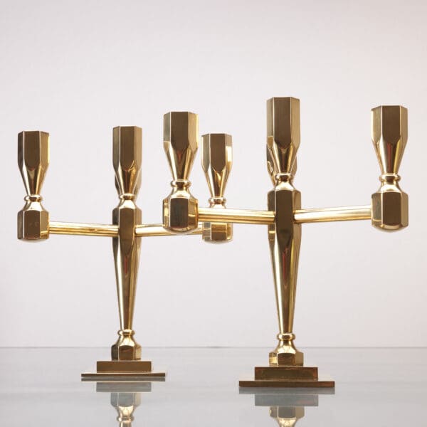 Pair of Lars Bergsten Brass Candle Holders